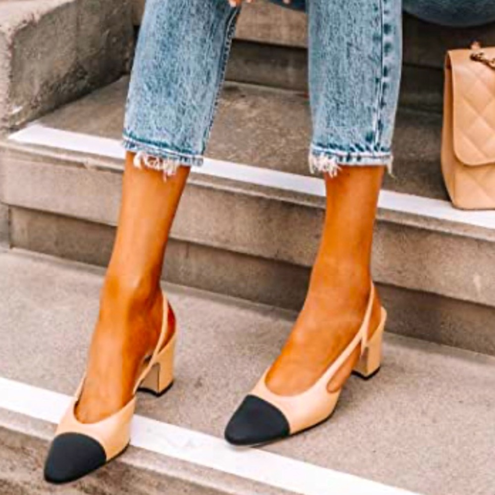 Mira Azurra chunky heels beige and black